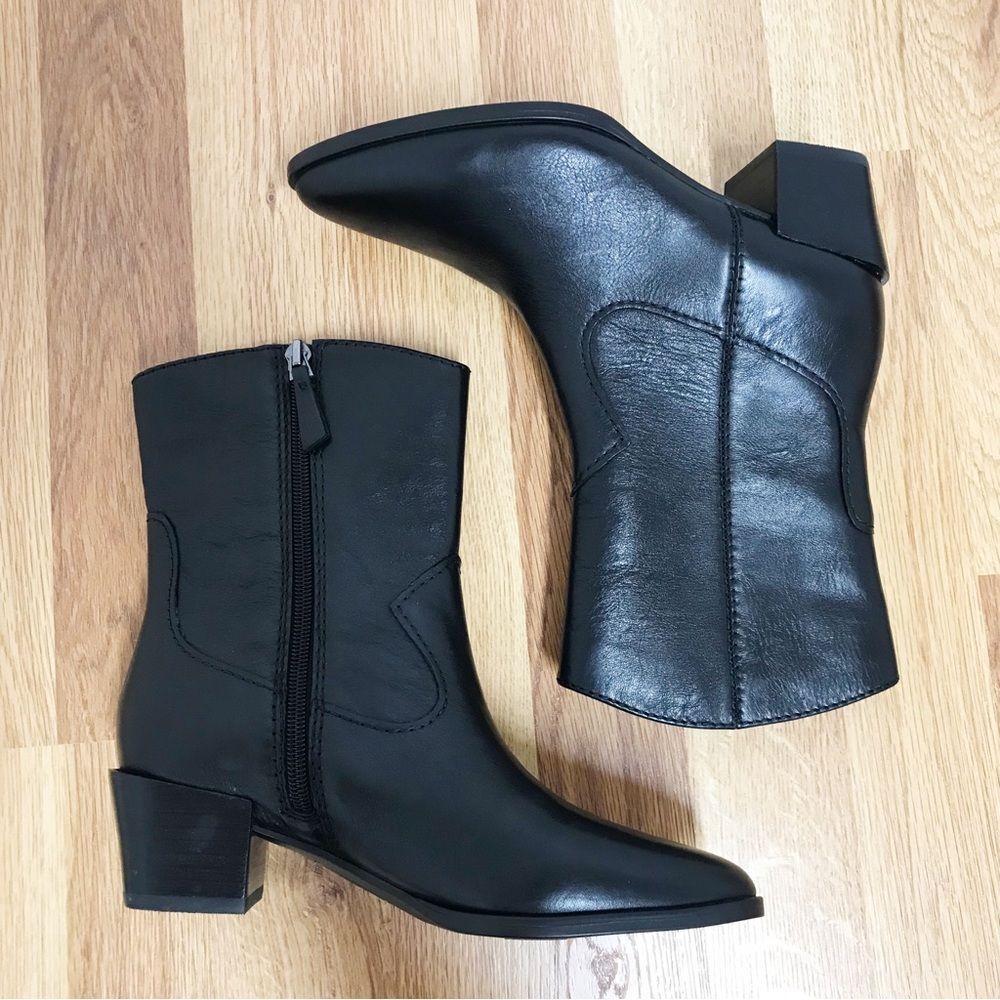 NATURALIZER Gaby Black Leather Western Midi Boot Bootie Block Heel Size 5 New - Picture 7 of 11
